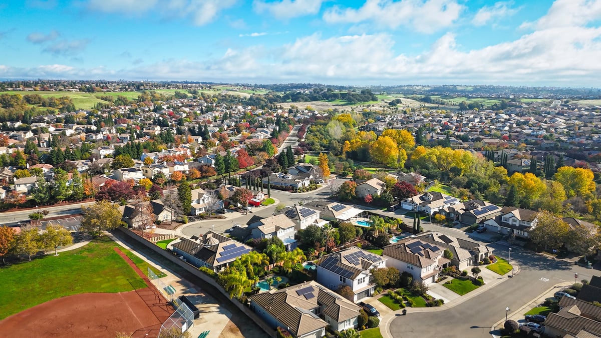 A Southern California residential neighborhood seen from above